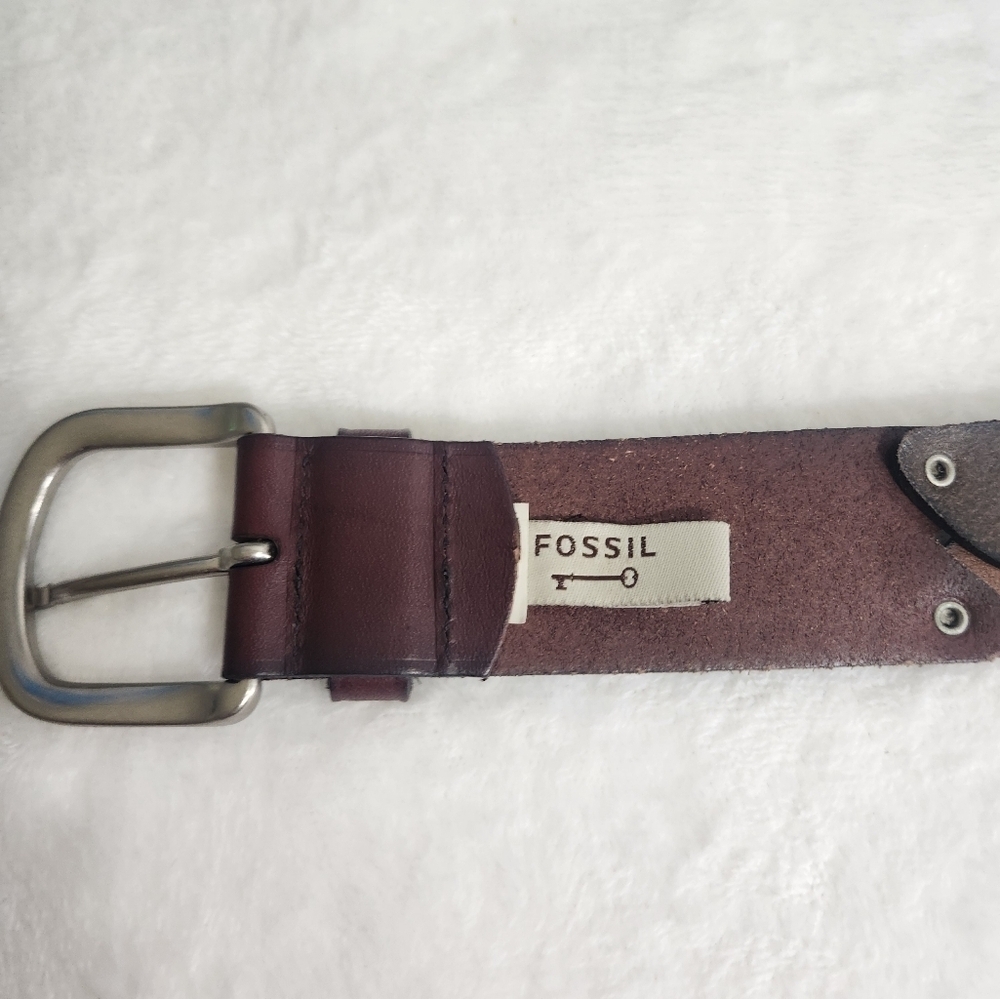 Fossil Brown Leather Belt with Silver Buckle and Studs - Picture 2 of 7